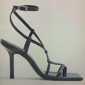 River Island Leather -Black Strap Heeled Sandals